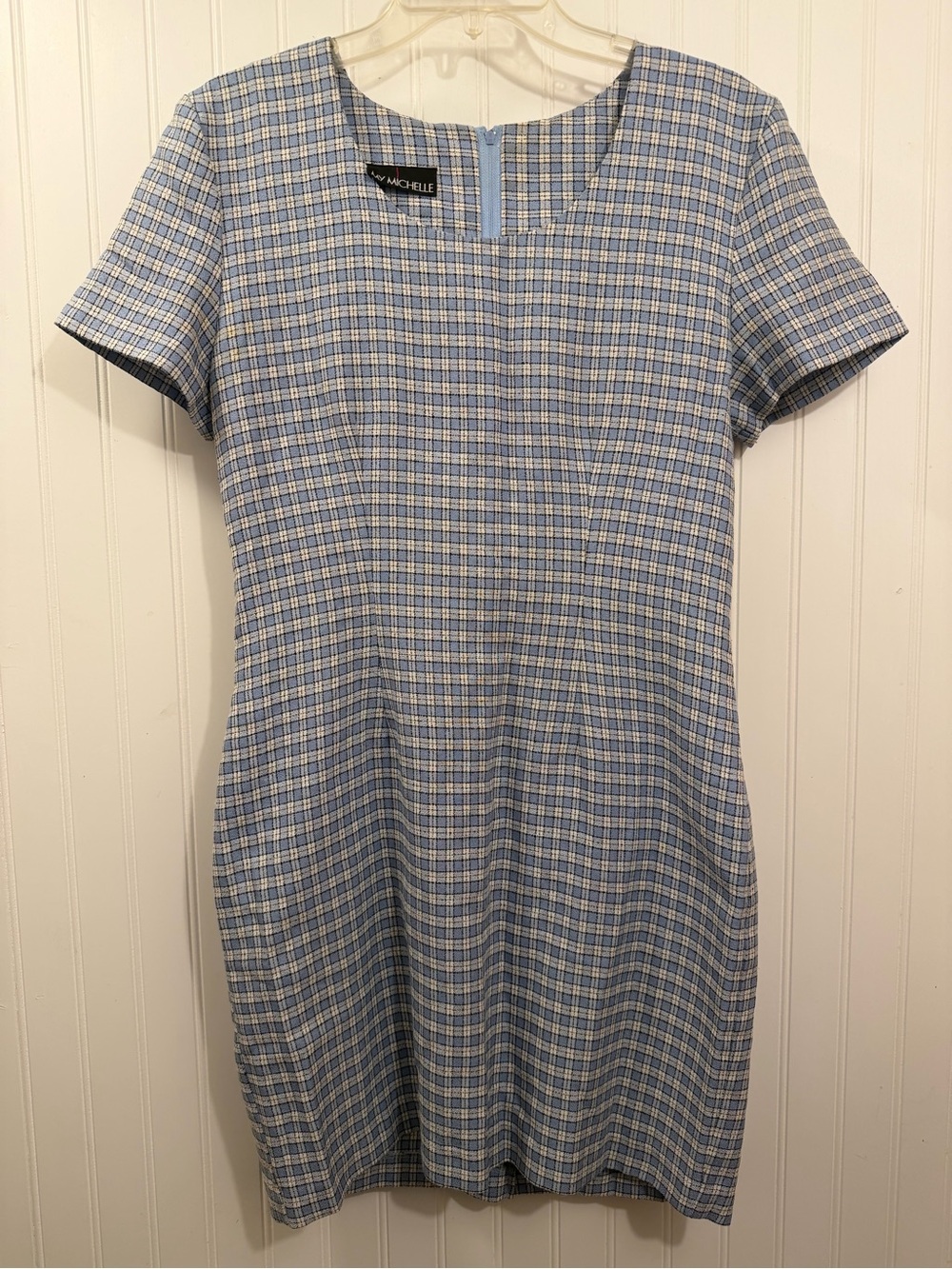 blue & white gingham shortsleeve dress